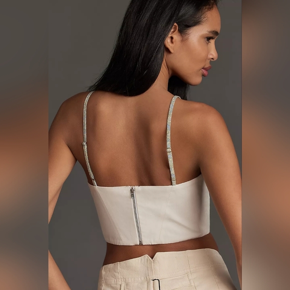 ๐๐ NWT Anthro Let Me Be Corset Crop Top White and Blue Trim Size XL - Picture 4 of 5